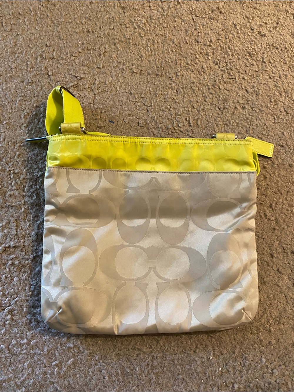 Coach Citrine and Beige Signature Nylon Tote with Front Zip Pocket - Picture 3 of 9